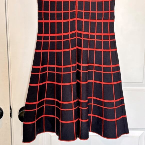 Ali Ro Navy Blue Orange Plaid Sleeveless Knit Fit Flare Tank Dress S - Picture 10 of 12